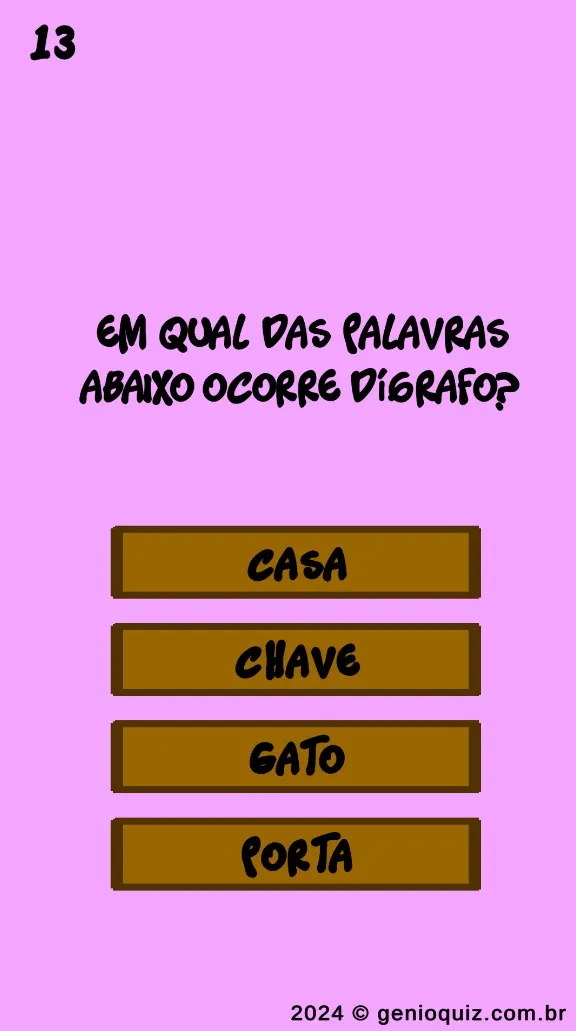 Genial Quiz Fundamental - Qual Palavra Ocorre Dígrafo?
