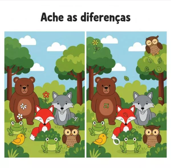 Ache a Diferença: Animais Amigáveis na Floresta