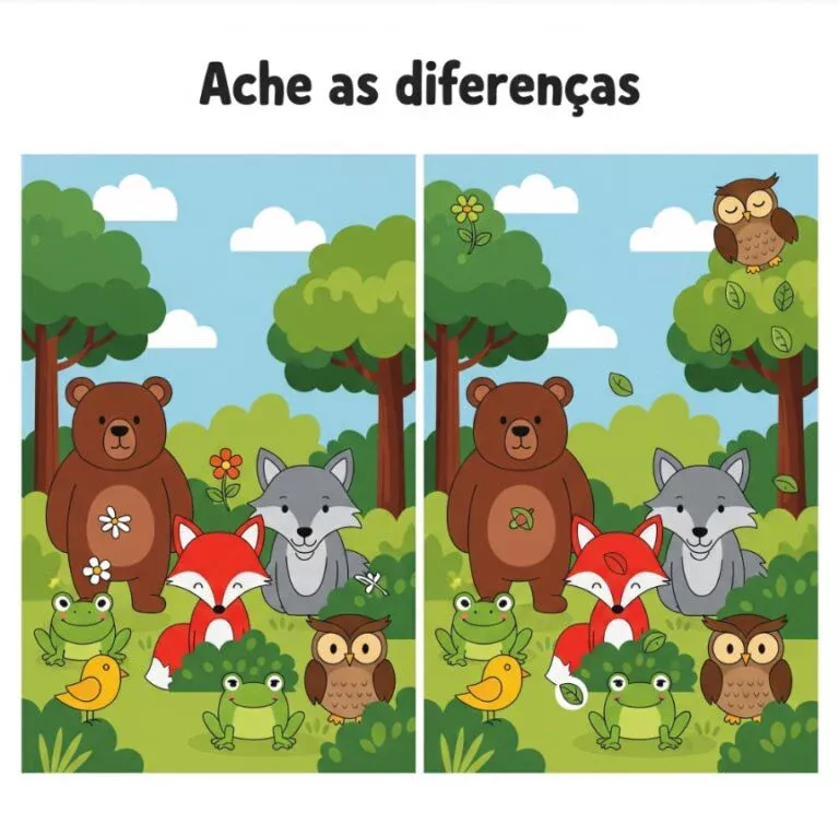 Ache a Diferença: Animais Amigáveis na Floresta