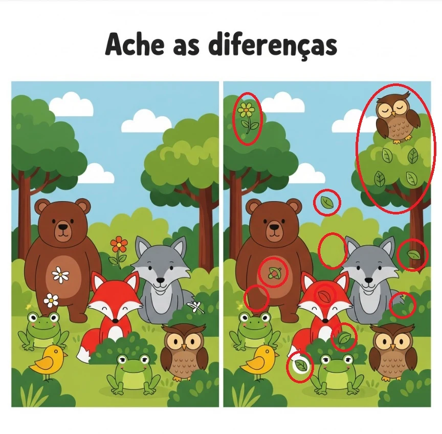 Ache a Diferença: Animais Amigáveis na Floresta