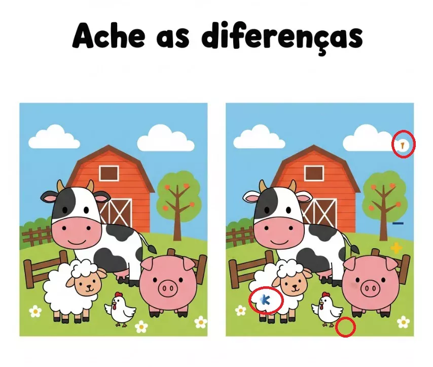 Ache a Diferença: Fazenda de Animais Fofos