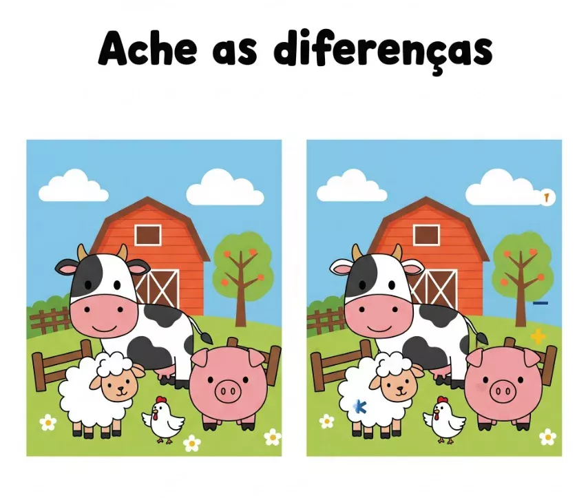 Ache a Diferença: Fazenda de Animais Fofos