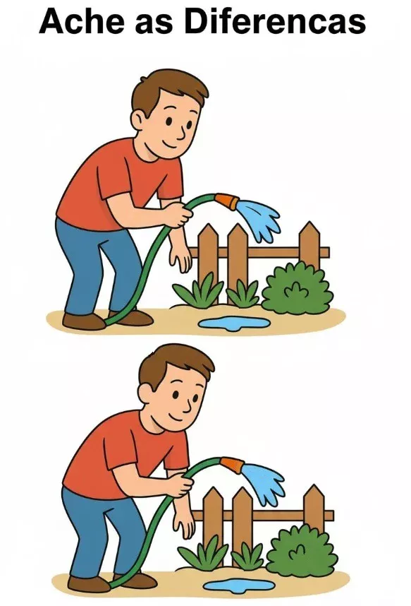 Ache a Diferença: Rapaz Regando o Jardim